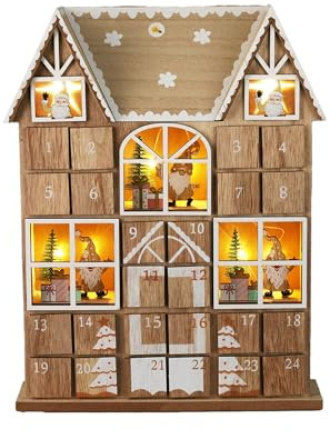 Well Home - Calendario dell'Avvento LED in legno compensato con set di scatole e luci