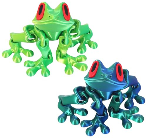 Creative Frog Refrigerator Magnet for Fridge & Metal Surfaces, Articulated 3D Printed Frog Fridge Magnets Funny Decorative for Locker Kitchen Car Desk (2, Blue+Green)