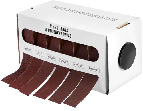 Emery Cloth Roll Set with Dispenser Box, 6 Grits (80/150/240/320/400/600) | Sandpaper Rolls 1 x 20 Ft, Abrasive Sanding Paper Roll, Wet and Dry Sandpaper for Metal, Wood, Furniture Polishing
