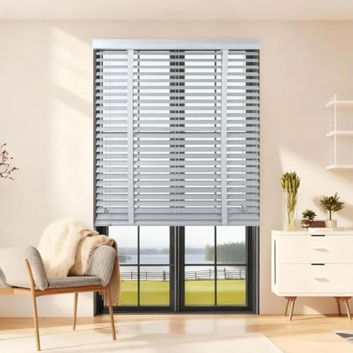 Window Venetian Blind Blinds, Smooth Faux Wood Wooden Venetian Blinds, W60cm 75cm 85cm 90cm 105cm 114cm 120cm 150cm Windows Treatment Shutters for Kitchen Bedroom Office Bathroom(White)