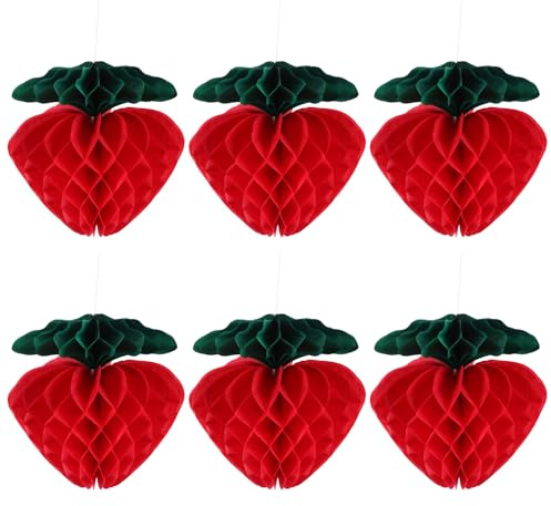 Ciieeo 6 Decorazioni Palla a Nido D’Ape a Forma di Fragola in Carta Rossa 20 CM Decorazioni per Feste di Compleanno e Shower Addobbi da Appendere per Interni ed Esterni