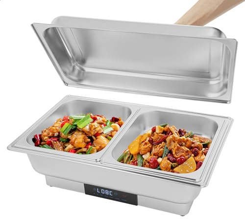 HUOMMGS 600W Chafing Dish Elektrisch Buffetwärmer Elektrisch Warmhaltebehälter Essen Wärmebehälter für Speisen mit Deckel Warmhaltegerät mit 35-90℃ Einstellbaretemperatur Buffetwärmer (2 x 4,5L)