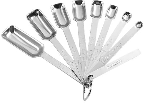 Set di 9 cucchiai dosatori in acciaio inox con livellatore, cucchiaini graduati rettangolari e cucchiai per forno, caffè, spezie, polveri (9 pezzi)