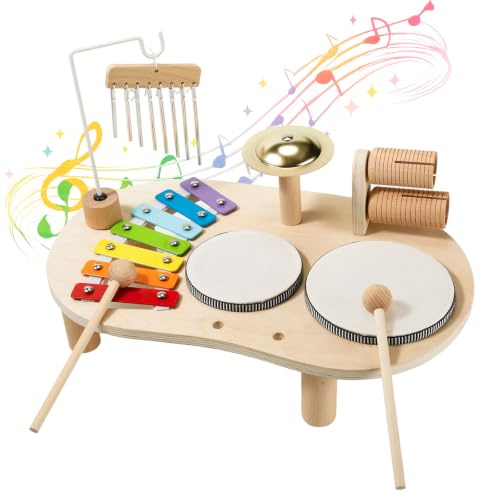Wooden Baby Musical Instrument, Toddler Toy Drum Xylophone Set | Rhythm Toys, Kids Percussion Table, Montessori Gift, Sensory Toys, For 1 2 3 Year Old Boy Girl