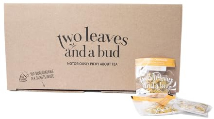 Two Leaves and a Bud Organic Chamomile Tea Bags, Naturally Caffeine Free, Whole Leaf Herbal Chamomile Tea in Compostable Sachets, 100 Count (Pack of 1)