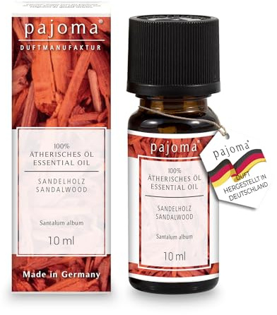 pajoma® Duftöl 10 ml, Sandelholz | 100% Naturrein Ätherisches Öl für Aromatherapie, Duftlampe, Aroma Diffuser, Massage, Naturkosmetik | Premium Qualität