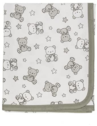 Ti TIN Coperta in Cotone Morbido e Assorbente per Neonato | Coperta Avvolgente 100% Cotone con Doppio Strato 2x180gr/m², 80x75 cm, Stampa Orsetti, Colore Grigio