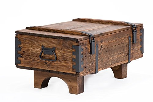 Coffre de Voyage en Bois Ancien Table Basse de Campagne Hauteur 39 cm, Profondeur 51 cm, Largeur 80 cm …