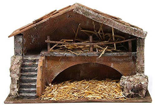Holyart Étables crèche et Grottes: Cabane avec escalier pour crèche 12 cm 35x20x25 cm