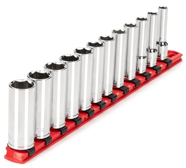 TEKTON Juego de llaves de vaso de 6 puntos profundos de 3/8 pulgadas, 12 piezas (8-19 mm) | SHD91106