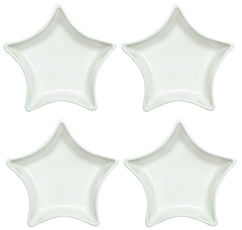 Bicuzat Mehrzweck-Saucen-Schälchen in Herzform oder Sternenform, Keramik, für Sushi-Dip-Schalen (Set mit 4 oder 10 Stück) 4 Pack Stern