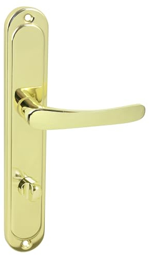 domino Türgriff 78 Drückergarnitur WC - Badezimmer Set Links & Rechts Türbeschlag für WC/Badezimmertüren L-Form Türbeschläge aus Aluminium Gold Türdrückergarnitur NOVA M1