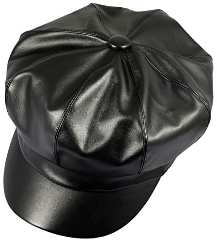 KYEYGWO Beret Hats for Women, PU Leather Baker Hat Newsboy Cabbie Cap Peaker Winter Hats for Ladies
