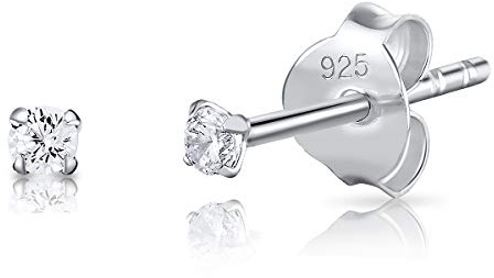 Pendientes Pequeños Plata de Ley 925 y Circonitas - Pendientes Mujer Brillantes - Diamante Hombre Mujer - Aretes Pequeños Plata de Ley 925 - Diámetro 2 mm