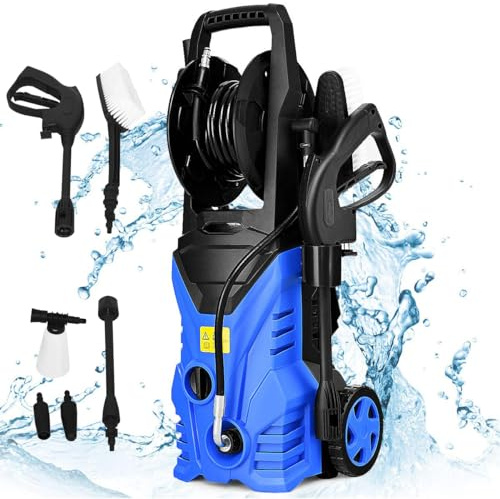 GOPLUS Hochdruckreiniger, 1500W, Druck 140 Bar, Fördermenge 300L/h, mit Gießkanne, Reinigungsbürste und Hochdruckpistole, Hochdruckreiniger Auto Garten (Blau)