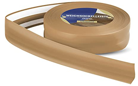 DQ-PP WEICHSOCKELLEISTE | 30m (2x15m) | miel | 32x23mm | PVC | autoadhesiva | Perfil de esquina para zócalos de goma, perfil angular, zócalo, perfil de finalización, zócalo de suelo