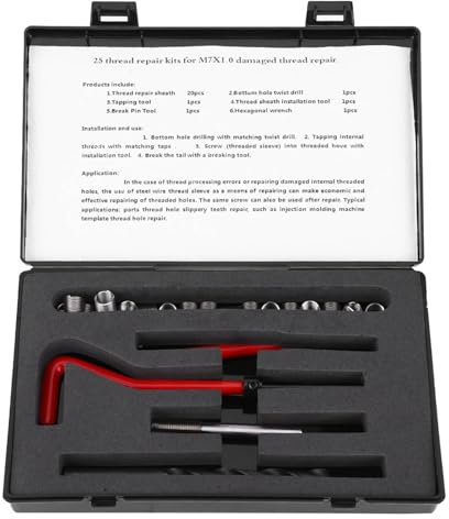 Kit de réparation de filetage 25 pièces clé de forage torsadée taraud fileté M7 × 1 foret HSS