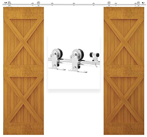 TSMST 365CM/12FT Stainless Steel Sliding Barn Door Hardware Kit Track Roller Closet Accessory for Double Door