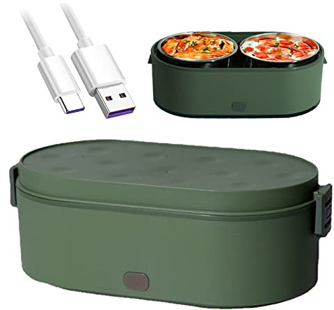 Yeah-hhi Scatola di Pranzo Elettrica USB Scatola per Il Pranzo Riscaldata Portatile da 27 Once per Auto/Camion/Casa/Ufficio con 2 in Acciaio Inossidabile Rimovibile,Verde,800ml