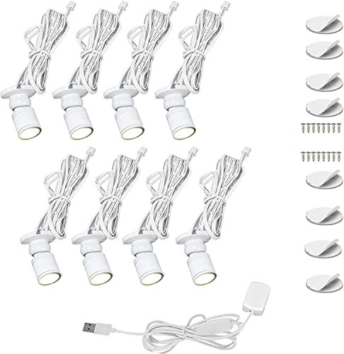 Cefrank 8-Pack Dimmable USB LED Spot Lights - Mini Cabinet Lighting Kit for Display Cases (6000K White, 1W/Spot, 360° Rotatable, Aluminium Housing)​