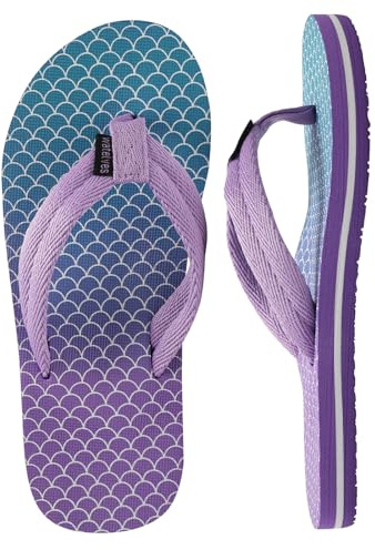 WateLves Boys Girls Flip Flops with Arch Support, Youth Big Kids Summer Slip on Thong Slide Sandals for Beach Pool Shower (Fish Scales, 31)