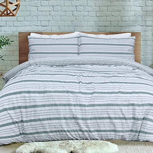 Sleepdown Seersucker - Set di biancheria da letto reversibile, con copripiumino e federe, morbido, facile da pulire, 200 x 200 cm, colore: verde