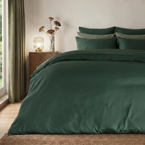Brentfords Plain Dye Duvet Cover Quilt Pillowcase Microfiber Bedding Set - Forest Green, King