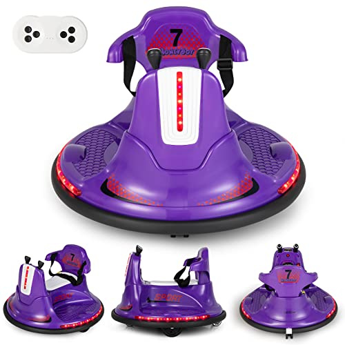 COSTWAY Bilskoter med 6 V Lyft för Barn, 360 Graders Rotation och Bakåtvänd Funktion, Stötfångarbil med Musik, Flerfärgade LED-Lampor, Bas, Berättelser, 2,4 GHz Fjärrkontroll, 3–6 Km/h, Lila