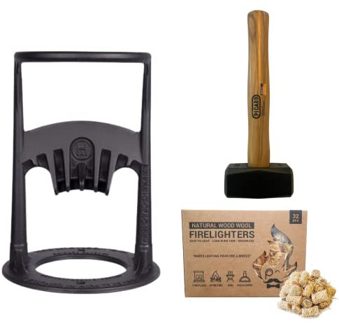 Kindling Cracker Original Feuerholzspalter inkl. Hammer und Natürliche Feueranzünder