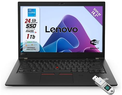 Lenovo ThinkPad - Ordenador portátil Intel Core i5-8350 listo para usar con libro, portátil con pantalla HD de 14,1 pulgadas, RAM de 24 GB, SSD de 1 TB, teclado italiano QWERTY + memoria Fingerprint