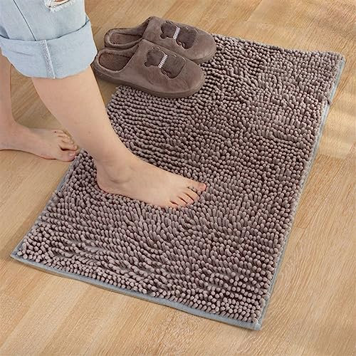 Reyox Badematte Hochflor Chenille rutschfest Vorleger Waschbar Badteppich Badezimmer Wasserabsorbierenden Silber Grau 50 x 80 cm