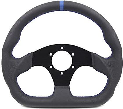 ENILSA Lenkrad,Sportlenkrad 13 Zoll (330mm) Lenkrad Leder blau Nahtstreifen Lenkrad Flat Racing Spiel Lenkrad Carparts
