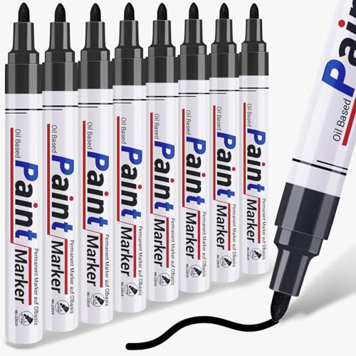 ANYUKE 8 Lackstift Schwarz,2-3mm Permanent Marker, Wasserfeste und Schnell Trocknende, Stark Deckende Marker stifte Sind für Jede Oberfläche Wie Kunststoff, Karton, Holz, Metall.