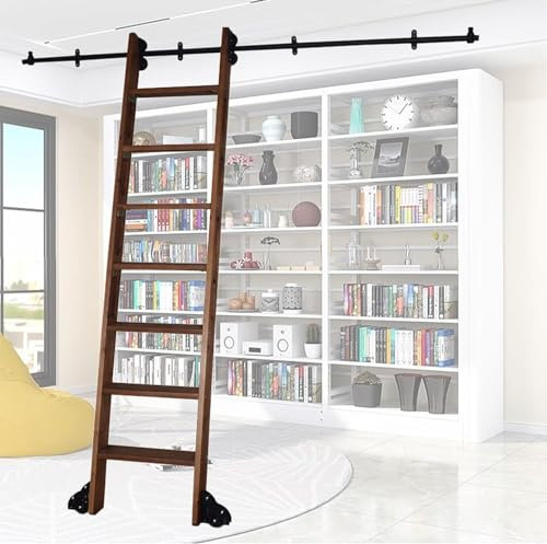 CATANK Kit di binari per scaletta per Biblioteca Mobile, Kit di ferramenta per Binario sospeso con Scala Scorrevole da 3,3 piedi-20 Piedi Binario Mobile/Binario Mobile a Tubo Tondo Nero (