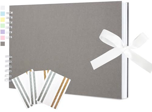 Scrapbook Photo Album 29x21.5cm DIY Memory Book Scrap Books 100 White Pages Ablums Kit with Stickers for Wedding, Travel, Birthday, Light Grey