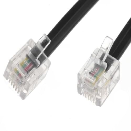 World of Data - Cable ADSL de 30 m - Pines de contacto chapados en oro | Alta velocidad de datos | Banda ancha de Internet | Router o módem a enchufe de teléfono o microfiltro RJ11 | Negro