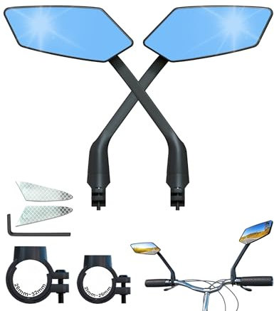 2024 Neuer Fahrradspiegel,UHD Blendschutz Rückspiegel, Drehbar Einfache Installation Fahrrad Rückspiegel für Ebike Scooter Snowbike (Blendschutz Blau 1-Paar)