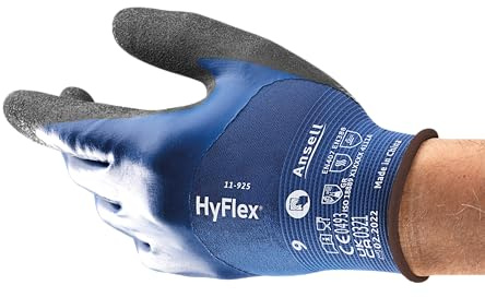 Ansell HyFlex 11-925 Ölabweisenden Arbeitshandschuhe, Rutschfeste Nitril-Beschichtung, Wasserdichte Schutzhandschuhe für Industrie und Mechanik, Dünne Montagehandschuhe, Blau, Größe S (1 Paar)