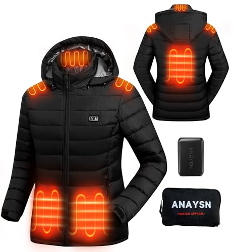 ANAYSN Beheizbare Jacke Damen, Beheizte Jacke mit Akku 7.4V 16000mAh, Schwarz XXL