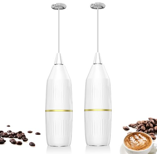 2 Pack Easy Clean Milk Frother Wand (White) | Detachable Whisk, One-Touch, Superior Frothing | Coffee, Latte, Matcha, Gift Idea