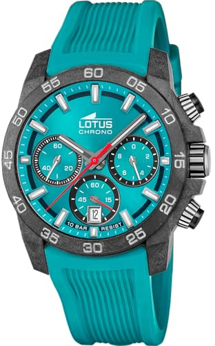 LOTUS Reloj Hombre Analógico de Caucho Azul - Movimiento de Cuarzo - Cronógrafo - Calendario - Cristal Mineral de Alta Resistencia - Resistente al Agua 10 ATM 18974/4 Chrono
