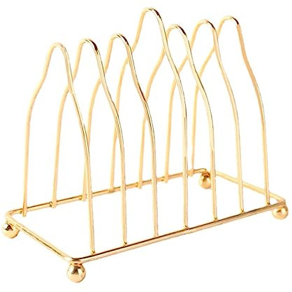 CATIEBYE Iron Plate Stand and Household Plate Organizer for Kitchen Countertop Gold Color Compact Kitchen Supply for Dish Storage and Display