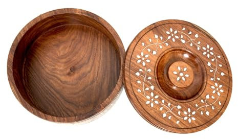 Crafty Heaven Wooden Printed Casserole for Roti Handicraft Sheesham Wood Chapati Box for Kitchen with Lid | Roti Dabba Hotpot Roti Server | Tableware Serving for Chapati, Puri, Paratha | Size - 8 Inch