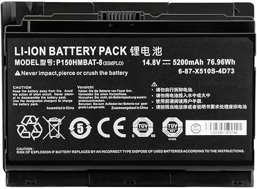 14.8V 5200MAH 76.96WH P150HMBAT-8 battery Compatible for CLevo 6-87-X510S-4D73, 6-87-X510S-4D74, 6-87-X510S-4J7, 6-87-X510S-4J72, P150HMBAT-8,NP8268-S,P150SM