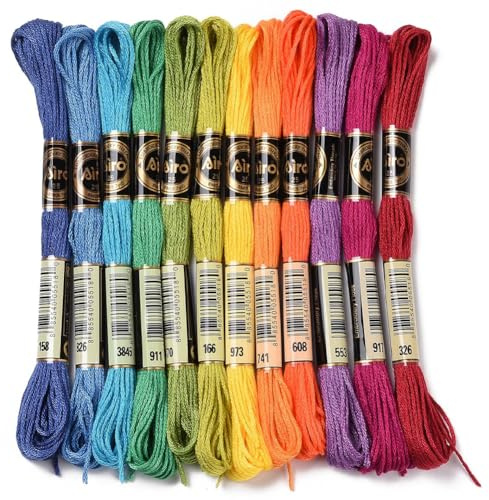 CABODYALS 12 Skeins 96M Embroidery Thread Variegated Floss 6 Strands Rainbow Cross Stitch Friendship Bracelet String Polyester Threads for Jewelry Making Bracelet Knit Stitching Craft Supply