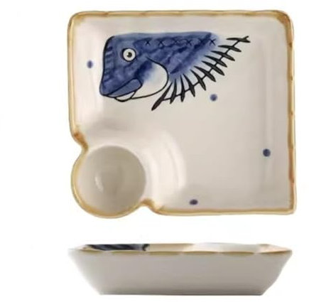 Windmilne Knödelteller, unterteiltes Knödeltablett, Keramik-Haushaltsteller, Dip-Servierteller (blau, 18 x 4 cm)