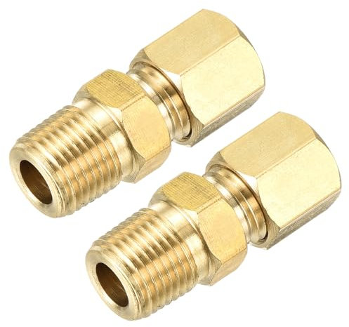 sourcing map 2 raccordi per tubi in ottone, 3/16O.D x 1/8NPT, adattatori per tubi svasati, connettori riduttori, adattatori per gas a metà unione, per connessioni di tubi, idraulica, refrigerazione