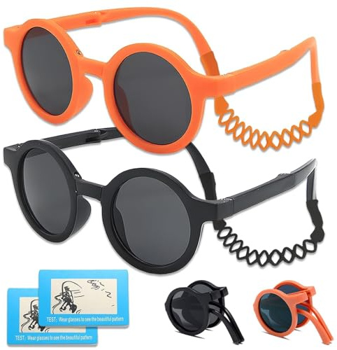 6 Pièces Lunette de Soleil Enfant 3 Ans, Contient 2 Lunettes de Soleil Enfant 3 Ans Silicone et 2 Polarisateurs Testkarte für Lunettes de Soleil Pour Enfants, Lunette Soleil Pour Bébé