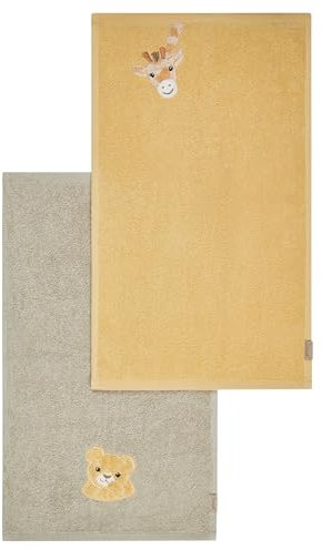 Sterntaler Kinderhandtuch Doppelpack Giraffe & Löwe 50x30cm – Handtuch aus saugfähiger Baumwolle mit schönen Webkanten – Süße Applikationen für Babys und Kleinkinder, bunt