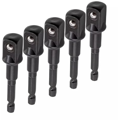 5pcs Heavy Duty Impact Grade Drill Extension Adapter 1/4 Inch Hex to 1/2 Inch Socket Drill Bit Adapter Cr-V Steel Set - 3 Inch Long